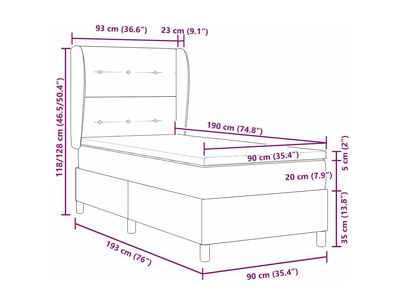 Cama tipo Box Spring con colchón Rosa 90 x 190 cm Terciopelo