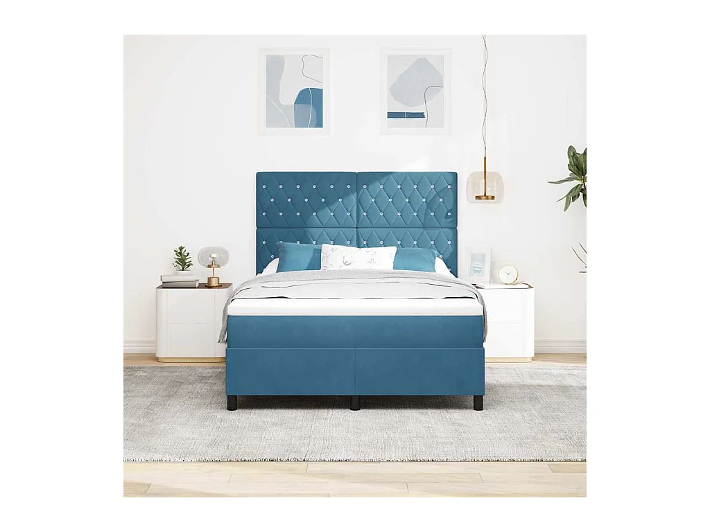 Cadre de lit avec matelas Bleu foncé 140 x 190 cm Velours