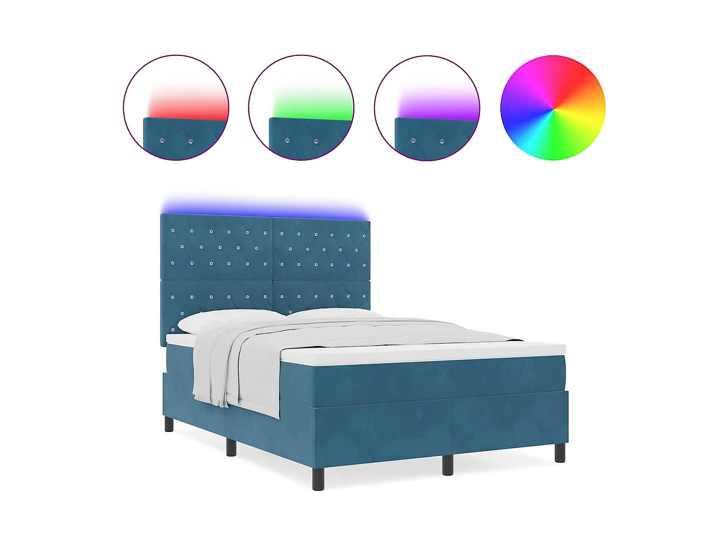 Cadre de lit avec matelas Bleu foncé 140 x 190 cm Velours