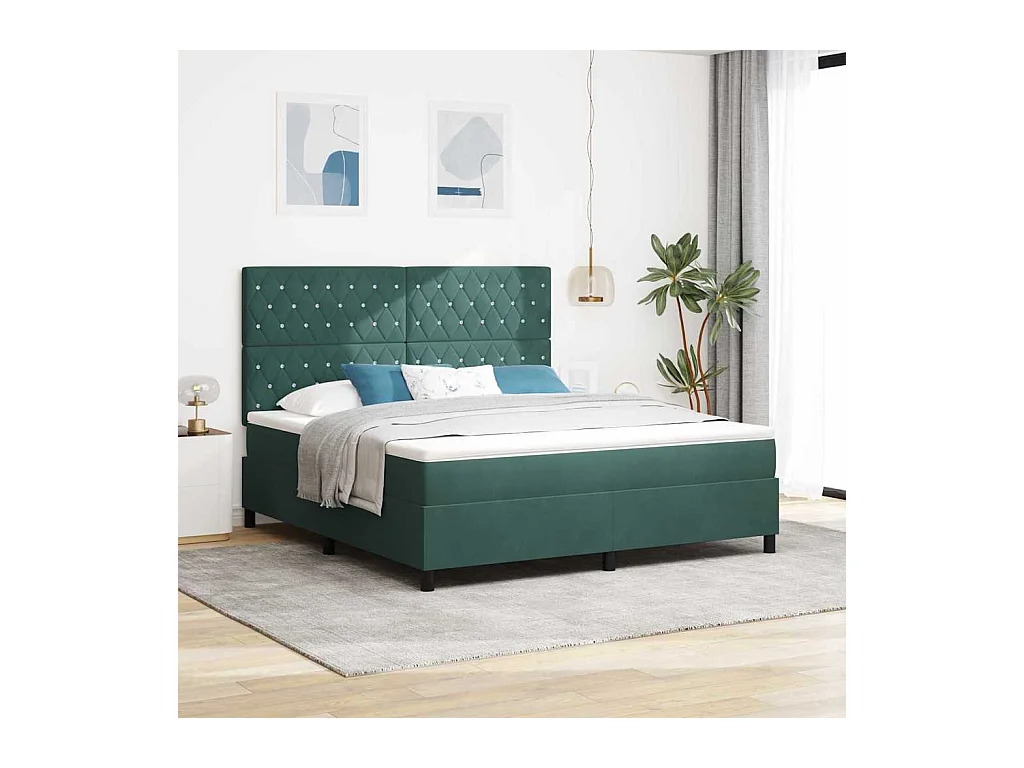 Cadre de lit avec matelas Vert foncé 180 x 200 cm Velours