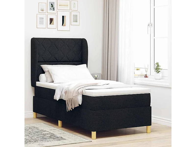 Cama Box Springs com Colchão Cinza Escuro 90x190 cm Preto