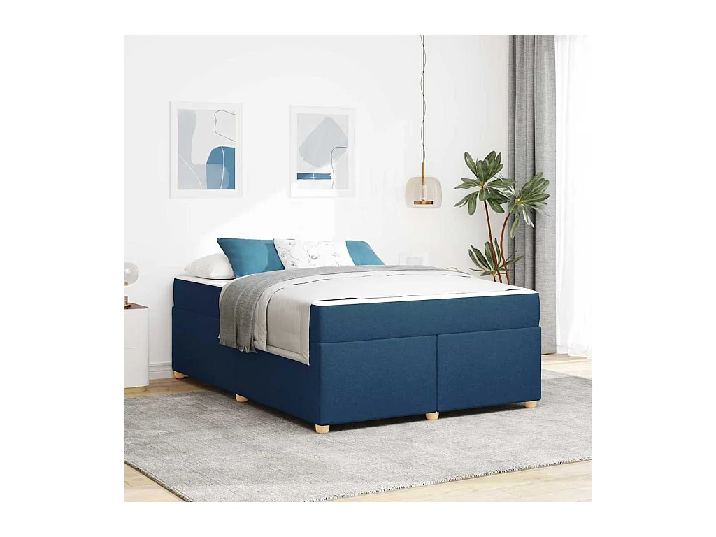 Cadre de lit avec matelas Bleu 160 x 200 cm tissu