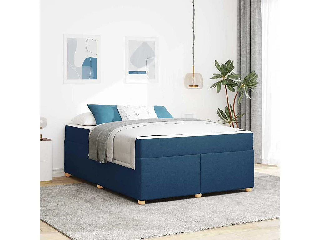 Cadre de lit avec matelas Bleu 160 x 200 cm tissu