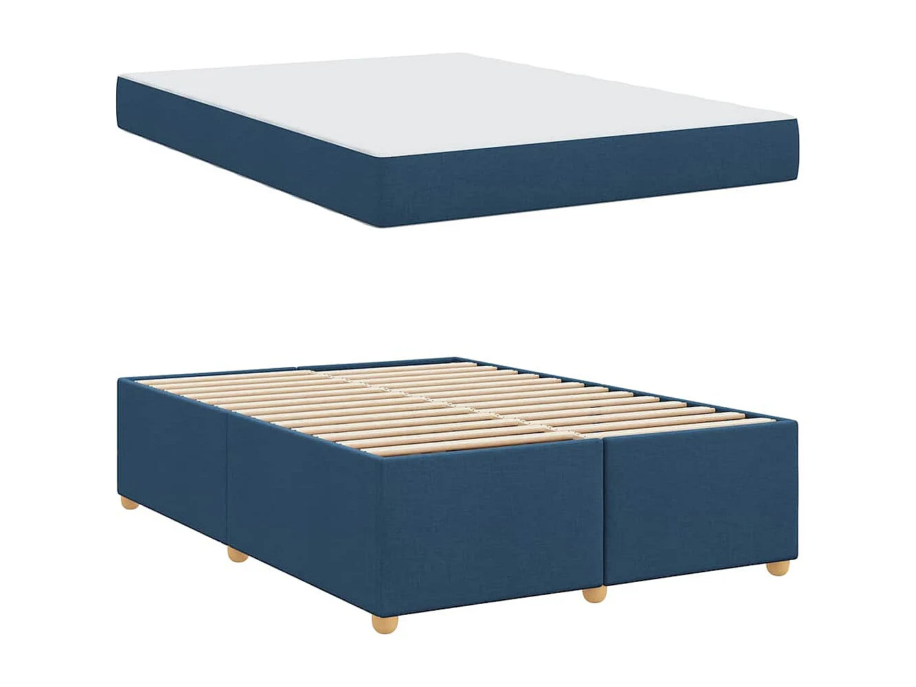 Cadre de lit avec matelas Bleu 160 x 200 cm tissu