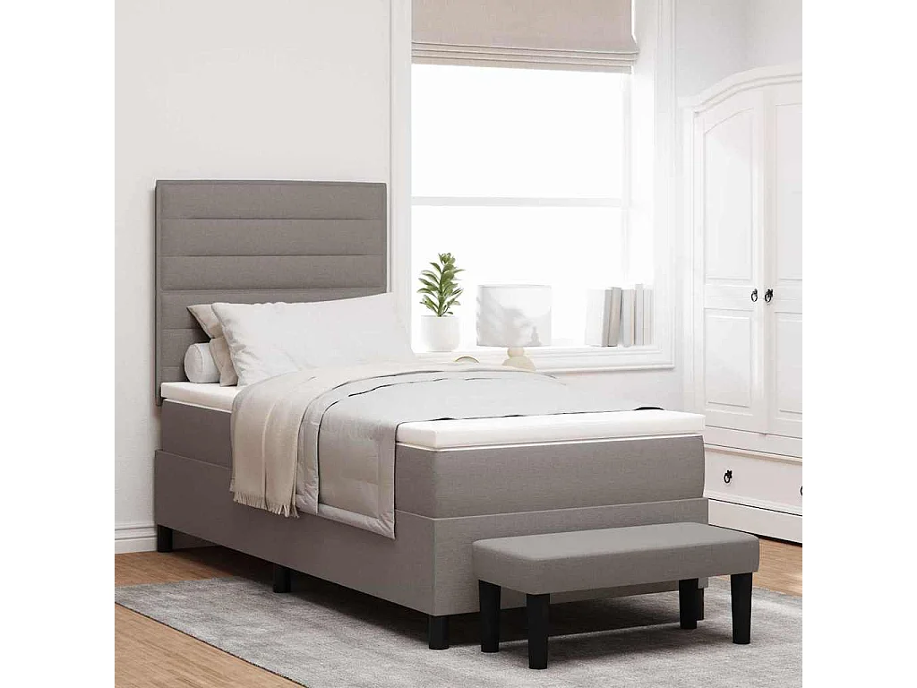 Cama tipo Box Spring con colchón Taupé 80 x 200 cm tela