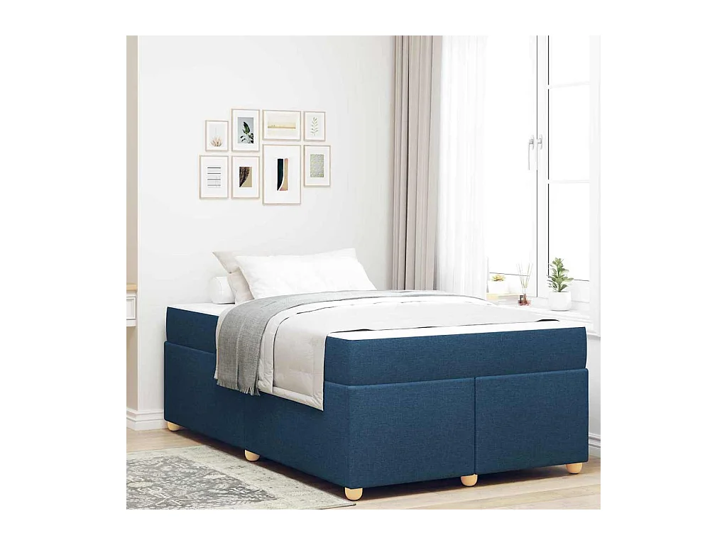Cadre de lit avec matelas Bleu 120 x 200 cm tissu