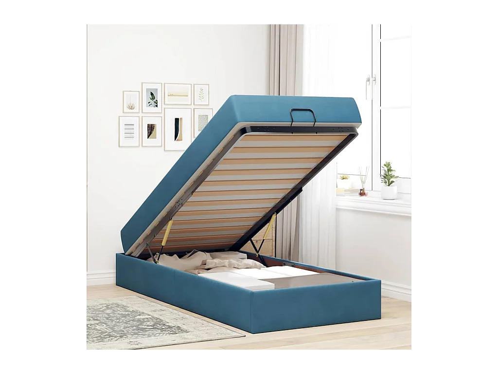 Cadre de lit avec matelas Bleu 90 x 200 cm Velours