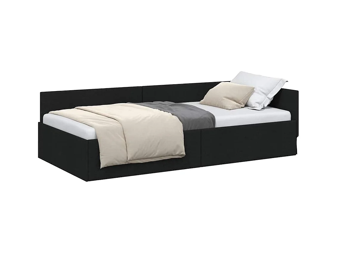 Estrutura de Cama de Canto com cabeceira Preto 80 x 200 cm