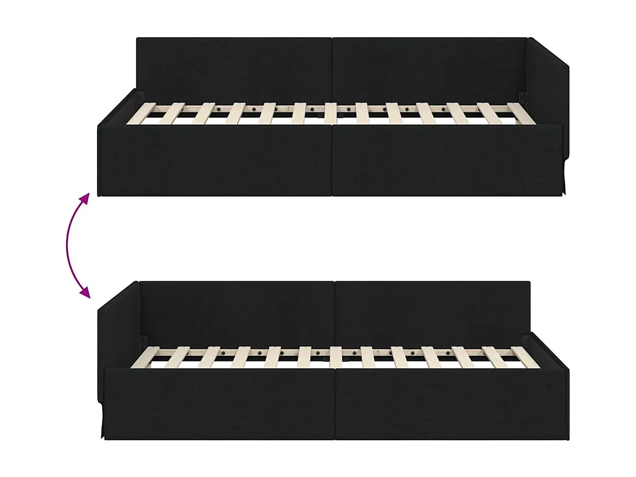 Estrutura de Cama de Canto com cabeceira Preto 80 x 200 cm