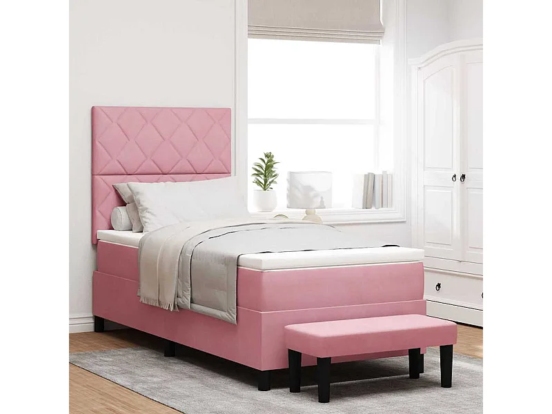 Cama tipo Box Spring con colchón Rosa 100 x 200 cm Terciopelo