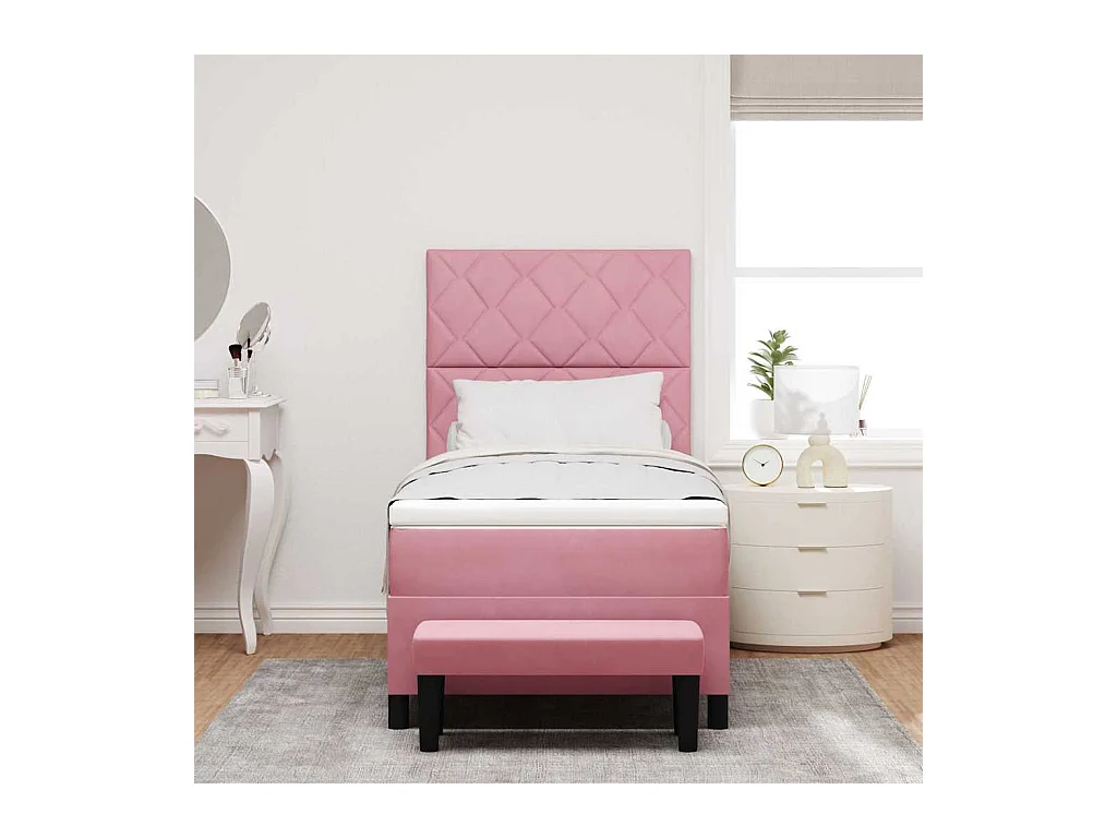 Cadre de lit avec matelas Rose 100 x 200 cm Velours