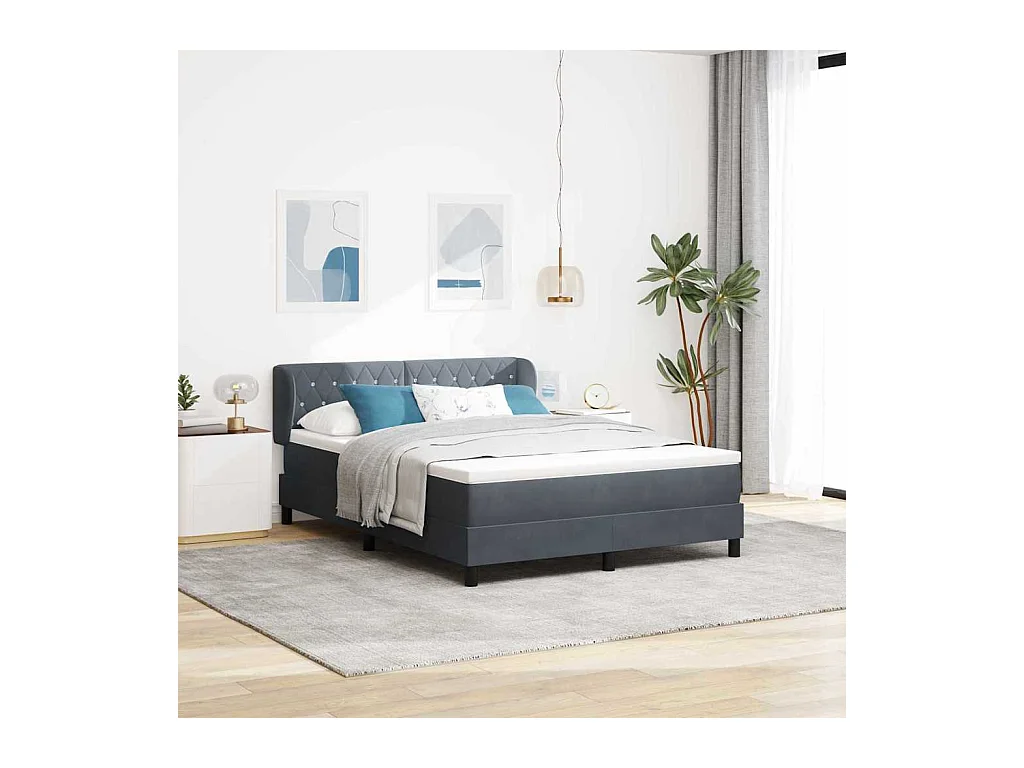 Cama con Somier y Colchón Gris Oscuro 80x200 cm Terciopelo