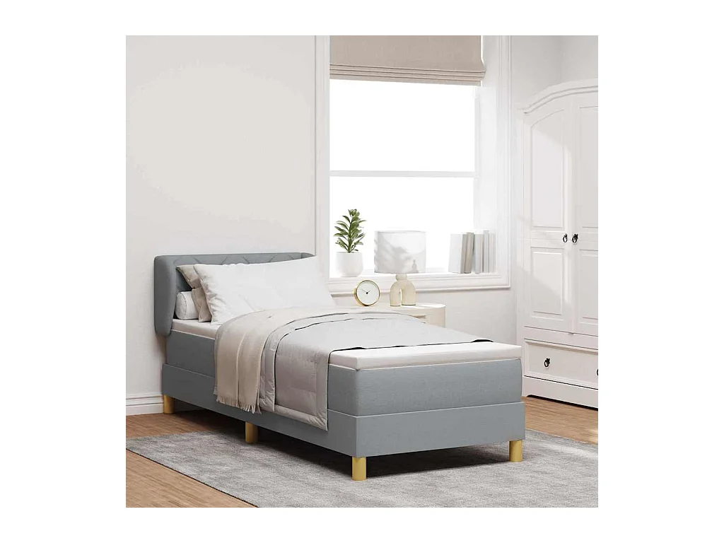 Cama con somier y colchón Crema 90x200 cm Fabric Gris claro