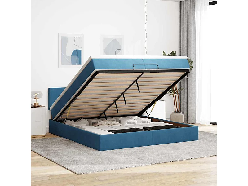 Bed poef met matrassen en leds 200x200 cm fluweel donkerblauw