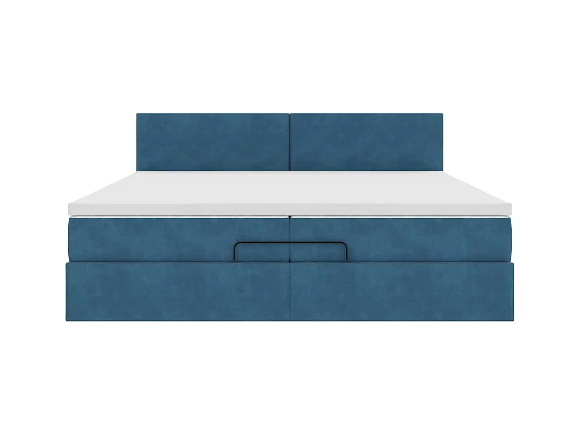 Cadre de lit ottoman avec matelas bleu foncé 200x200 cm velours