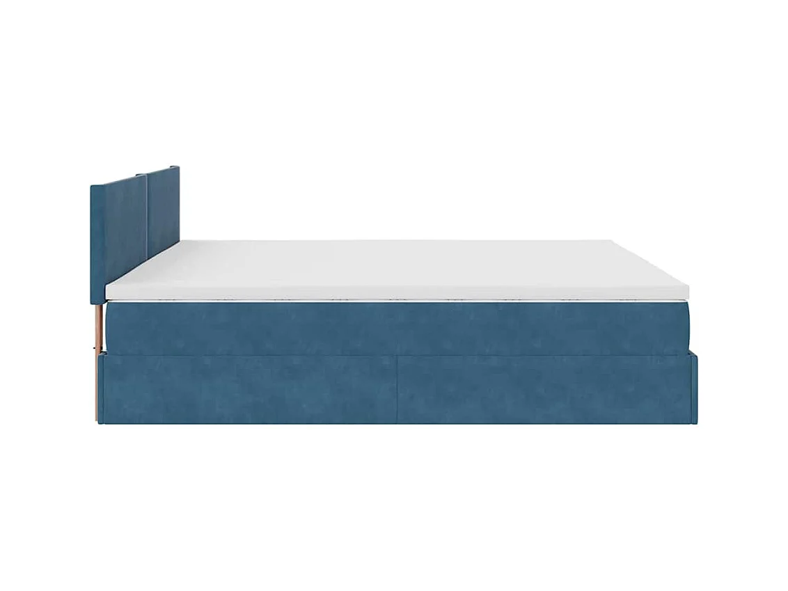 Cadre de lit ottoman avec matelas bleu foncé 200x200 cm velours