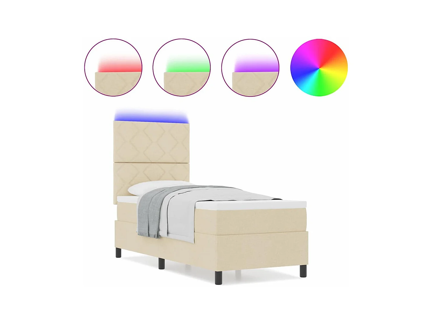 Cadre de lit avec matelas Crème 80 x 200 cm tissu