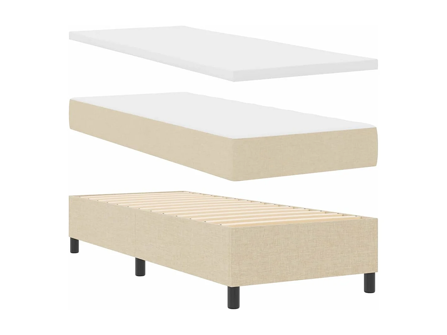Cadre de lit avec matelas Crème 80 x 200 cm tissu
