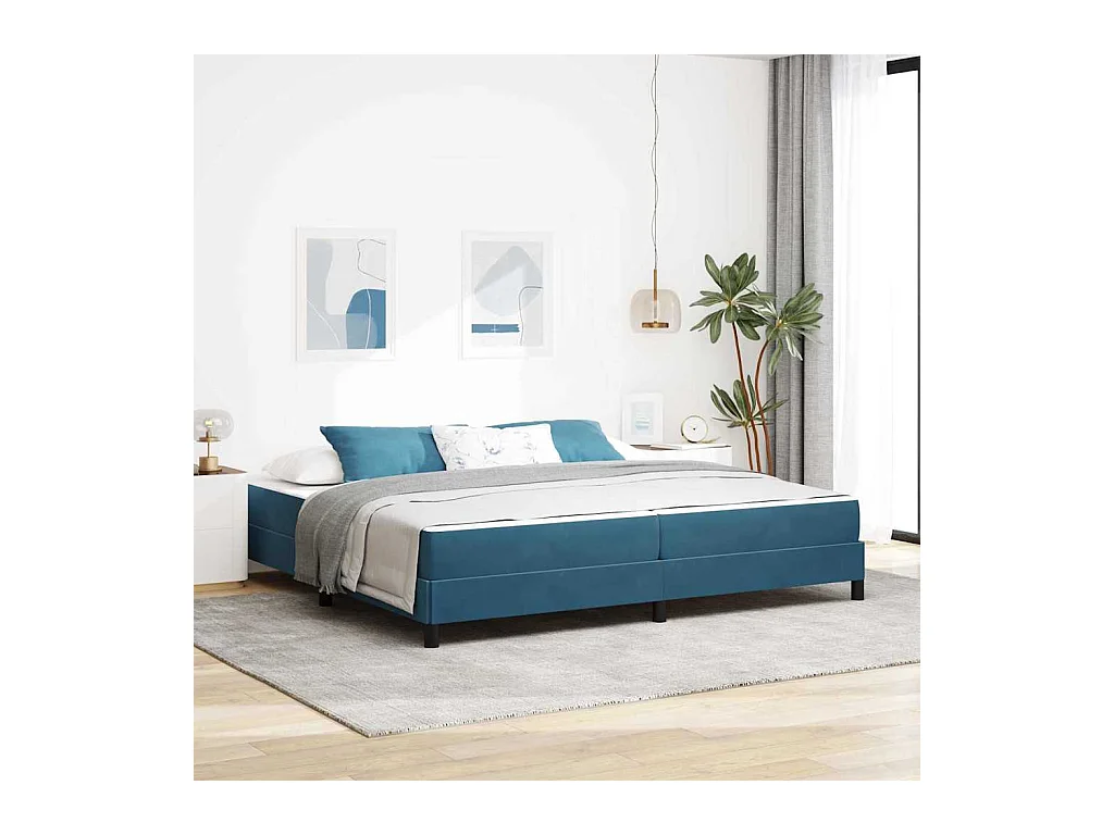 Cadre de lit avec matelas Bleu foncé 200 x 200 cm Velours