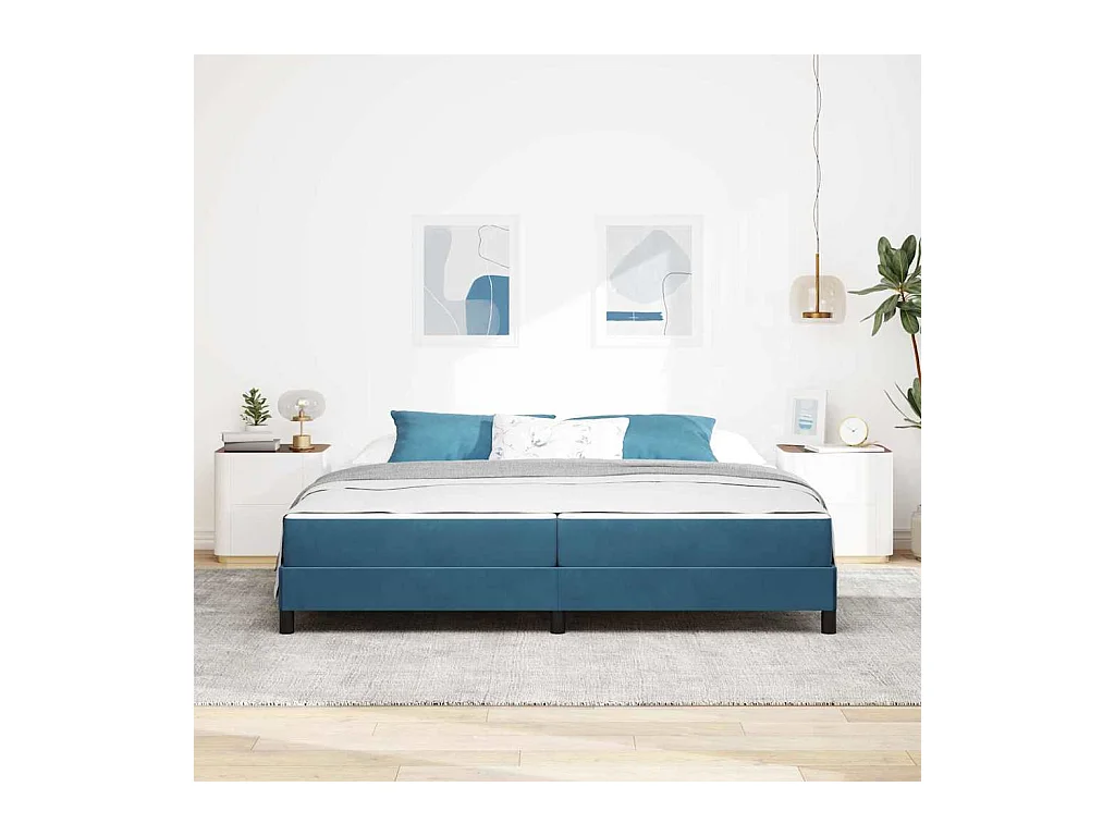 Cadre de lit avec matelas Bleu foncé 200 x 200 cm Velours