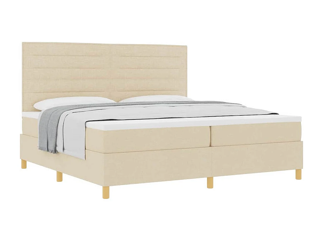 Cama tipo Box Spring con cabecera Crema 200 x 200 cm tela