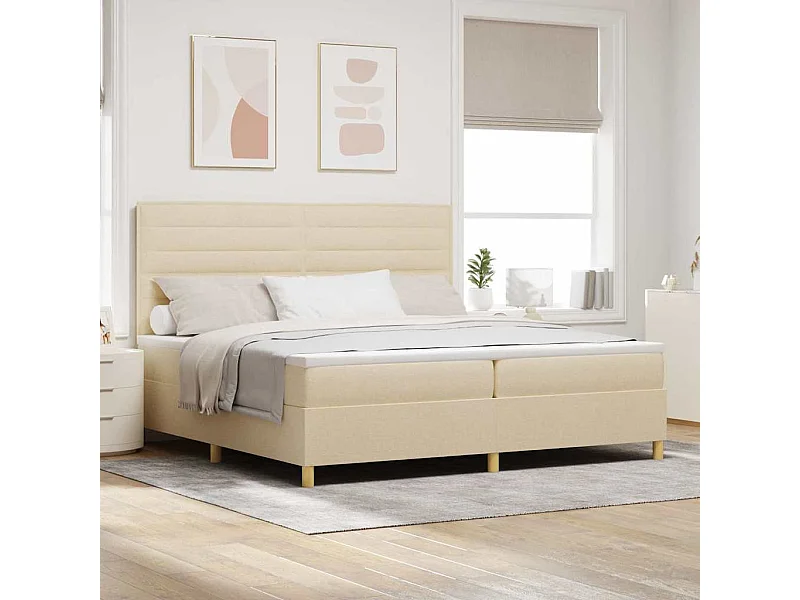 Cama tipo Box Spring con cabecera Crema 200 x 200 cm tela