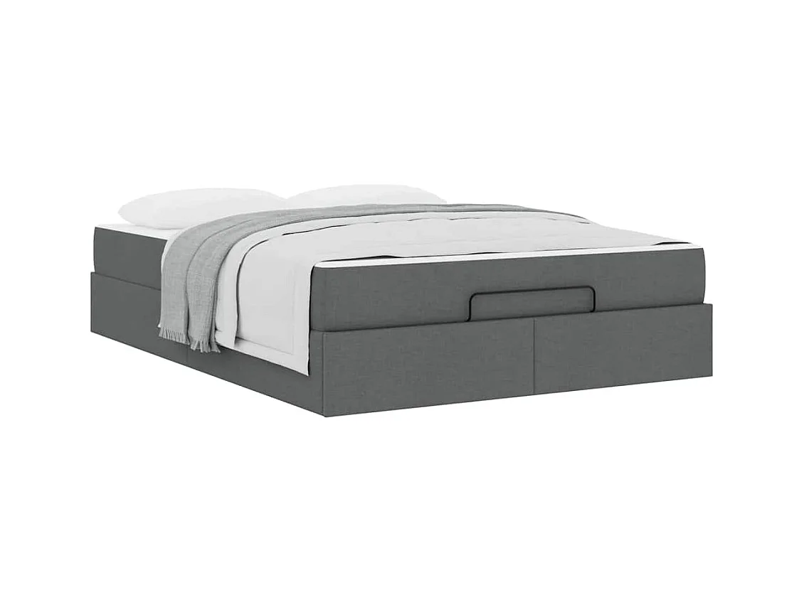 Cadre de lit avec matelas Gris foncé 140 x 200 cm tissu