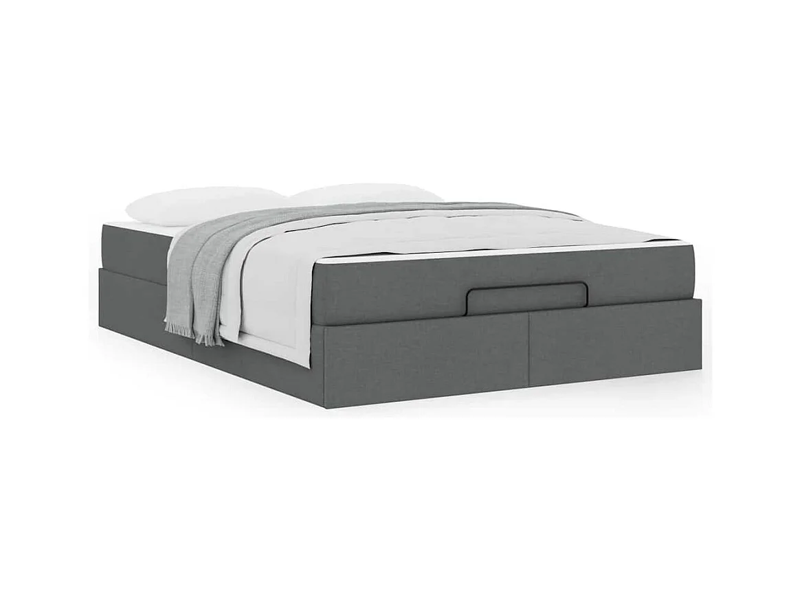 Cadre de lit avec matelas Gris foncé 140 x 200 cm tissu