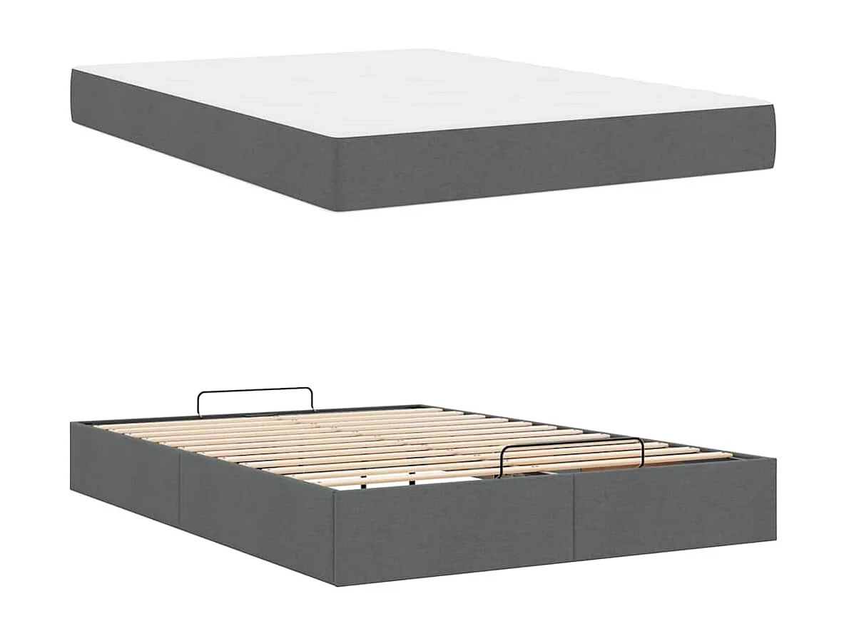 Cadre de lit avec matelas Gris foncé 140 x 200 cm tissu