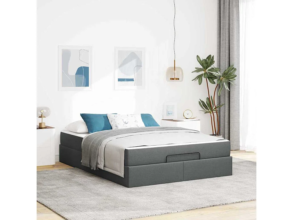 Estructura de cama con colchón Gris oscuro 140 x 200 cm tela