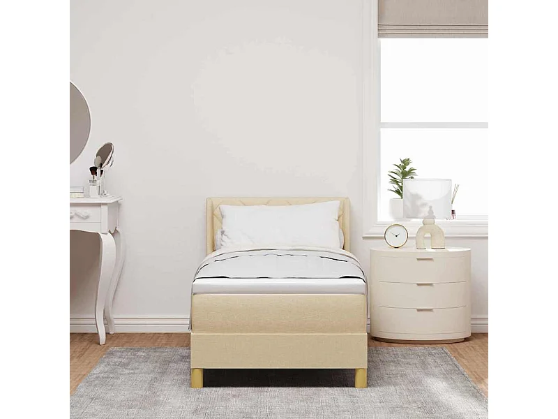 Cama con Somier con colchón con cabecera Crema 80 x 200 cm tela