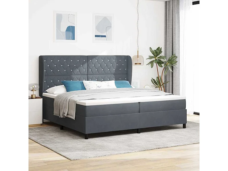 Cadre de lit avec matelas Gris foncé 200 x 200 cm Velours