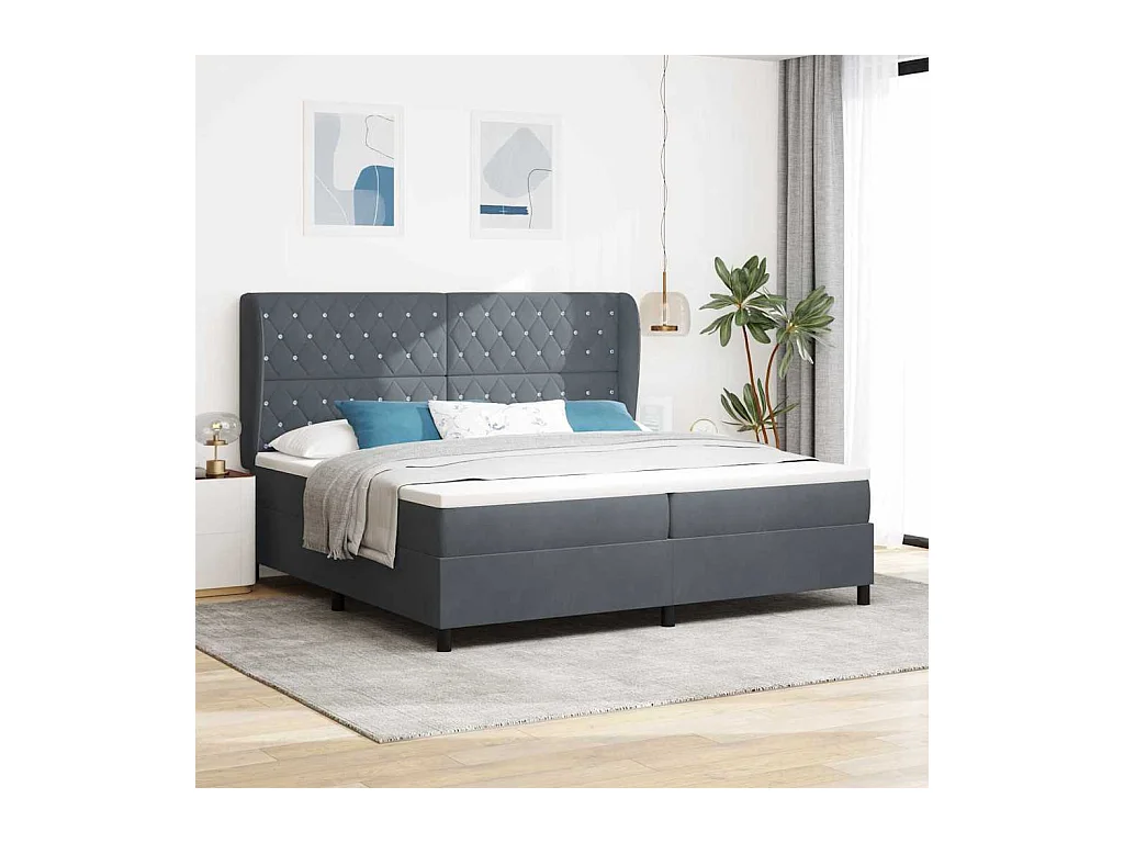 Cadre de lit avec matelas Gris foncé 200 x 200 cm Velours
