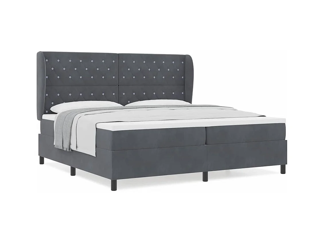 Cadre de lit avec matelas Gris foncé 200 x 200 cm Velours