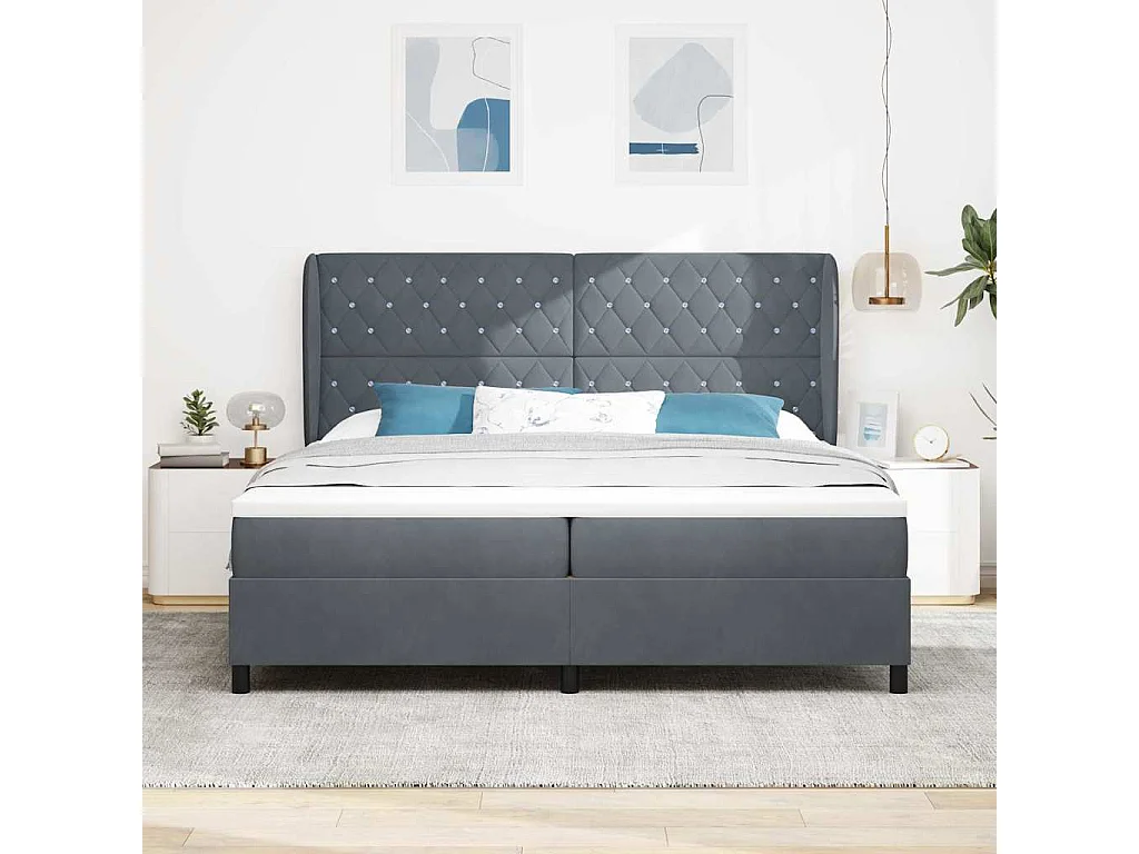 Cama tipo Box Spring Gris oscuro 200 x 200 cm Terciopelo