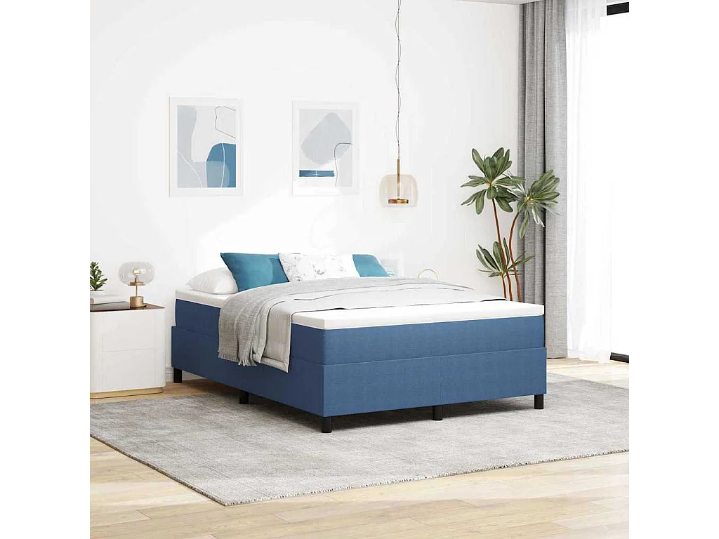 Cadre de lit Bleu 140 x 200 cm Tissu en velours côtelé