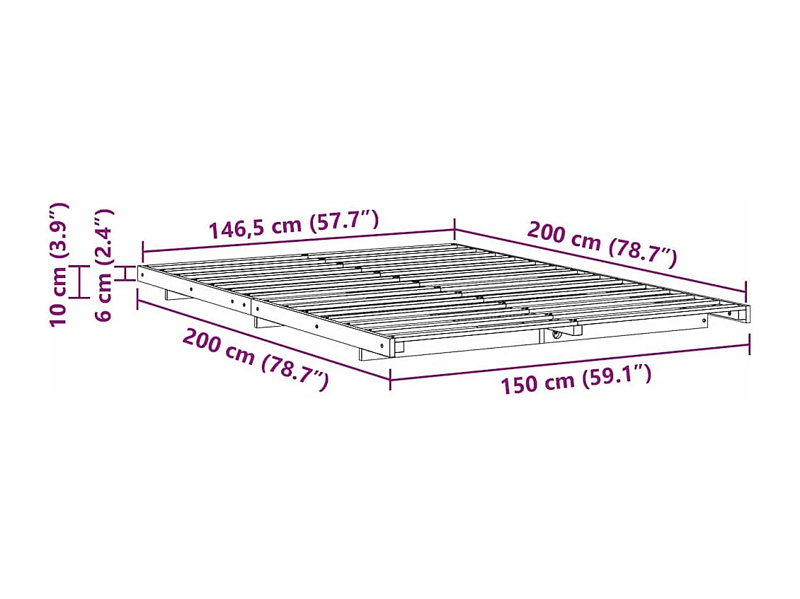 Estructura de cama Marrón 150 x 200 cm Madera maciza de pino