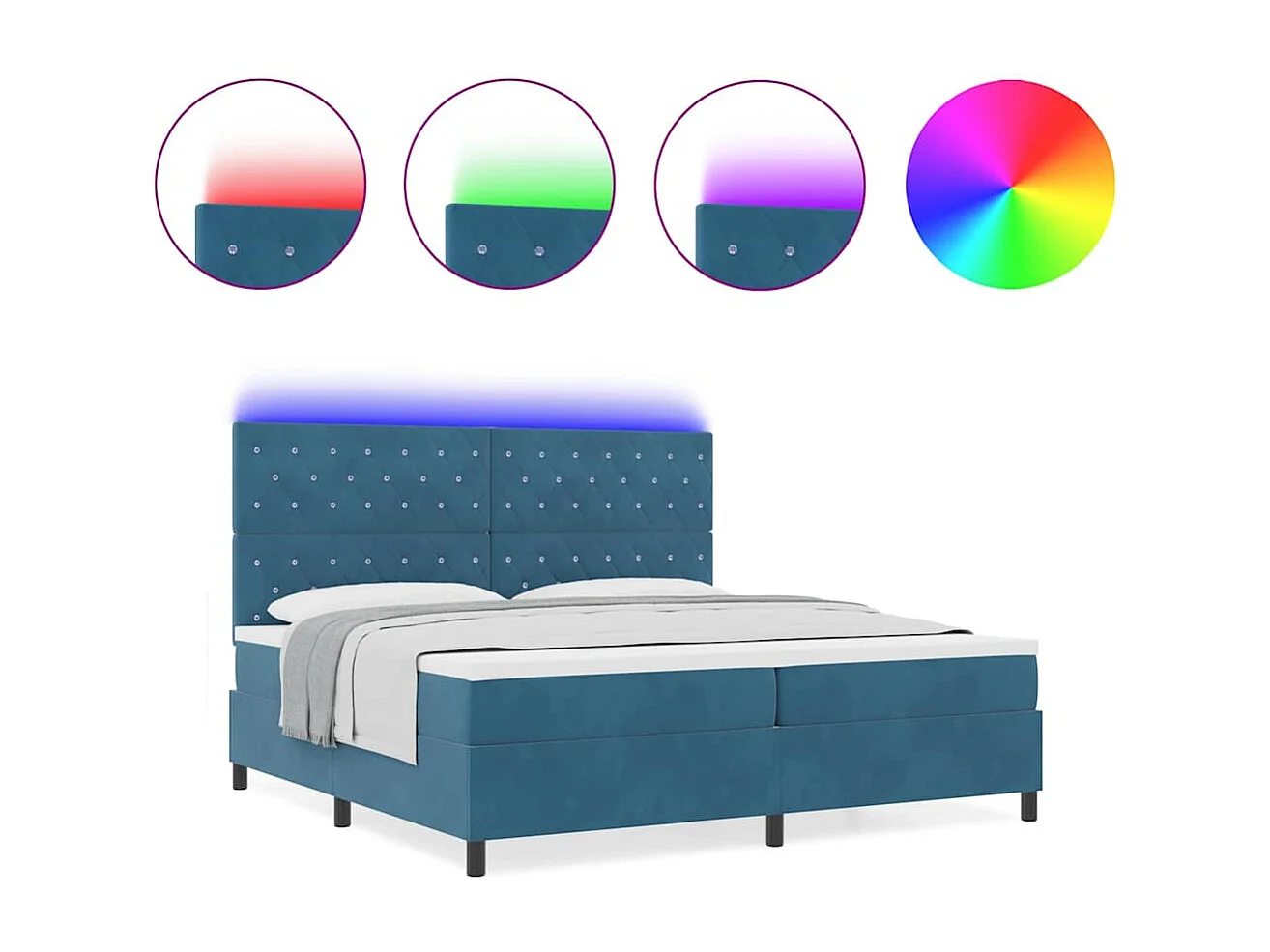 Cadre de lit avec matelas Bleu foncé 200 x 200 cm Velours