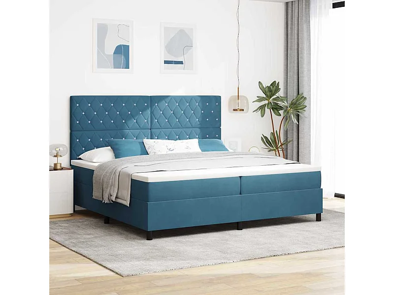 Cadre de lit avec matelas Bleu foncé 200 x 200 cm Velours