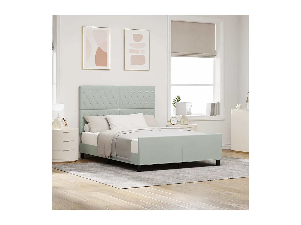 Bedframe met hoofdeinde Lichtgrijs 140 x 200 cm Fluweel