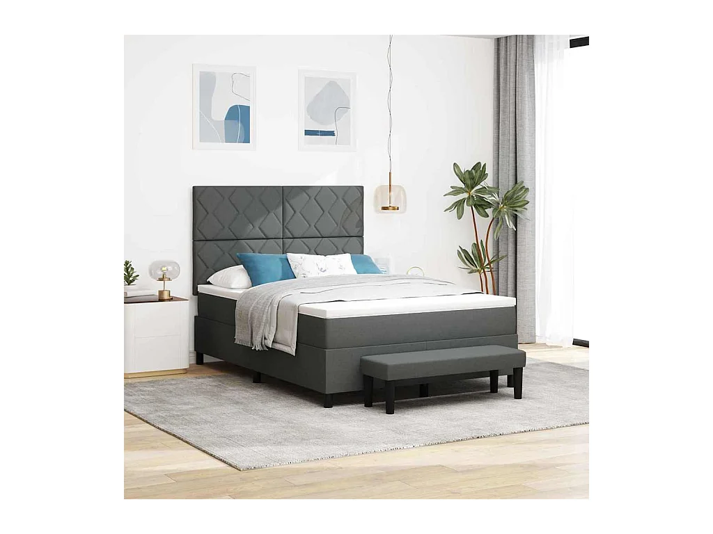 Cadre de lit avec matelas Gris foncé 140 x 200 cm tissu
