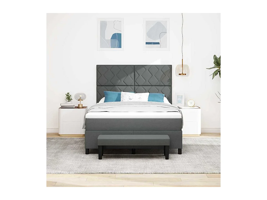 Cadre de lit avec matelas Gris foncé 140 x 200 cm tissu