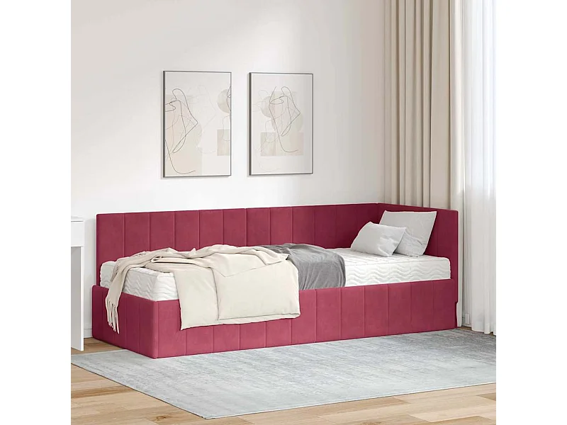 Estrutura de Cama de Canto vermelho tinto 80 x 200 cm Veludo