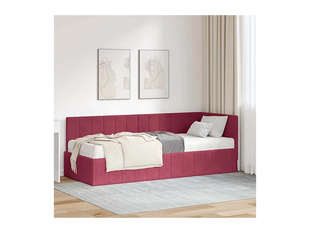 Cadre de lit d'angle Rouge bordeaux 80 x 200 cm Velours
