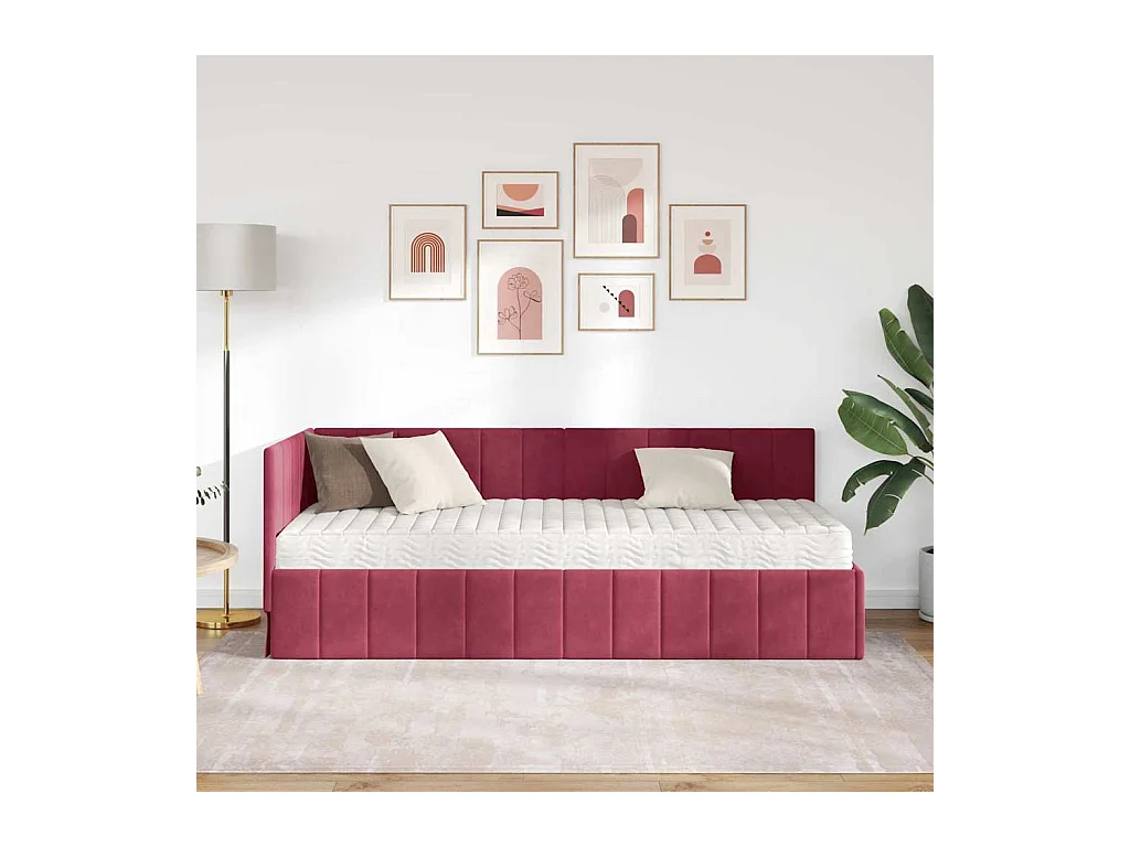 Cadre de lit d'angle Rouge bordeaux 80 x 200 cm Velours