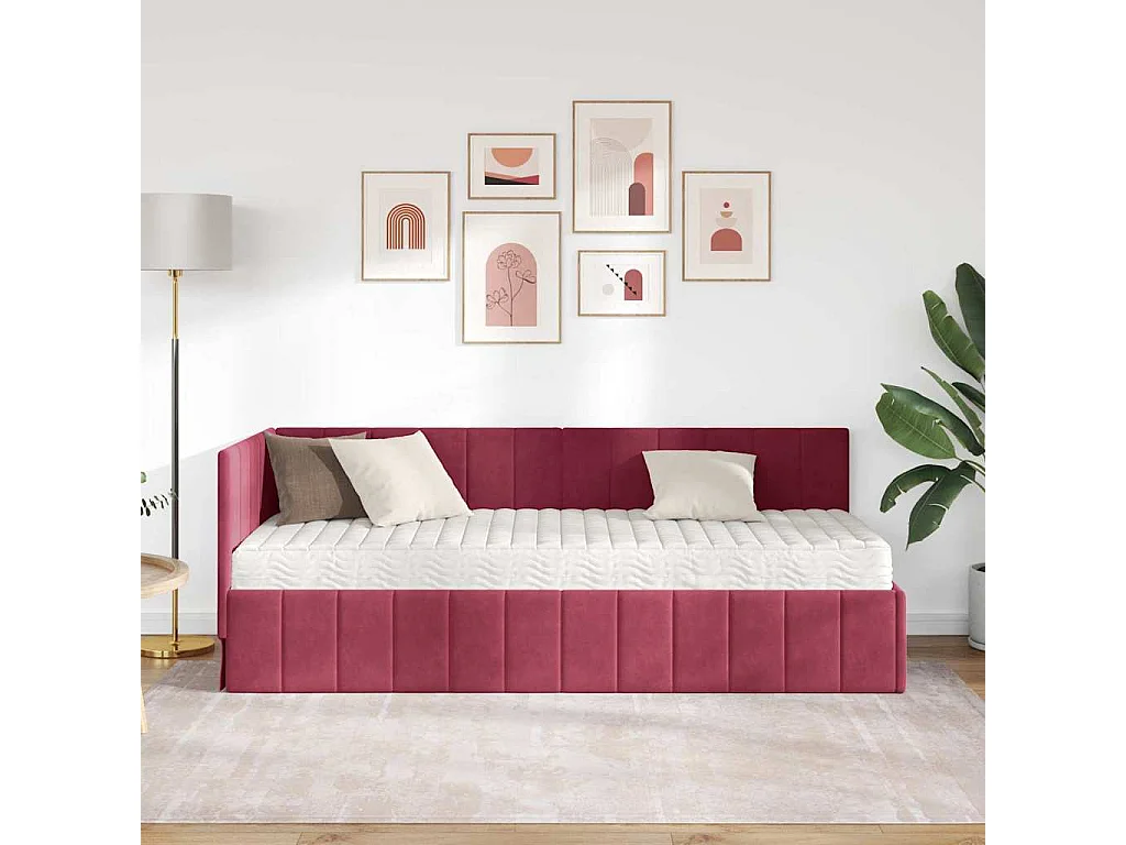 Cadre de lit d'angle Rouge bordeaux 80 x 200 cm Velours
