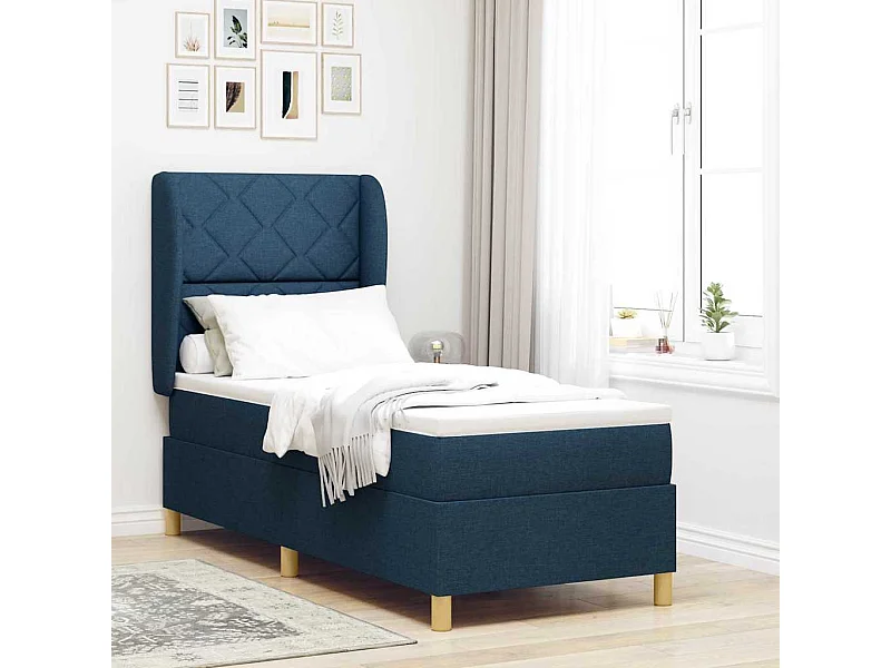 Cama con Somier y Colchón Gris Oscuro 90x190 cm de Tela Azul