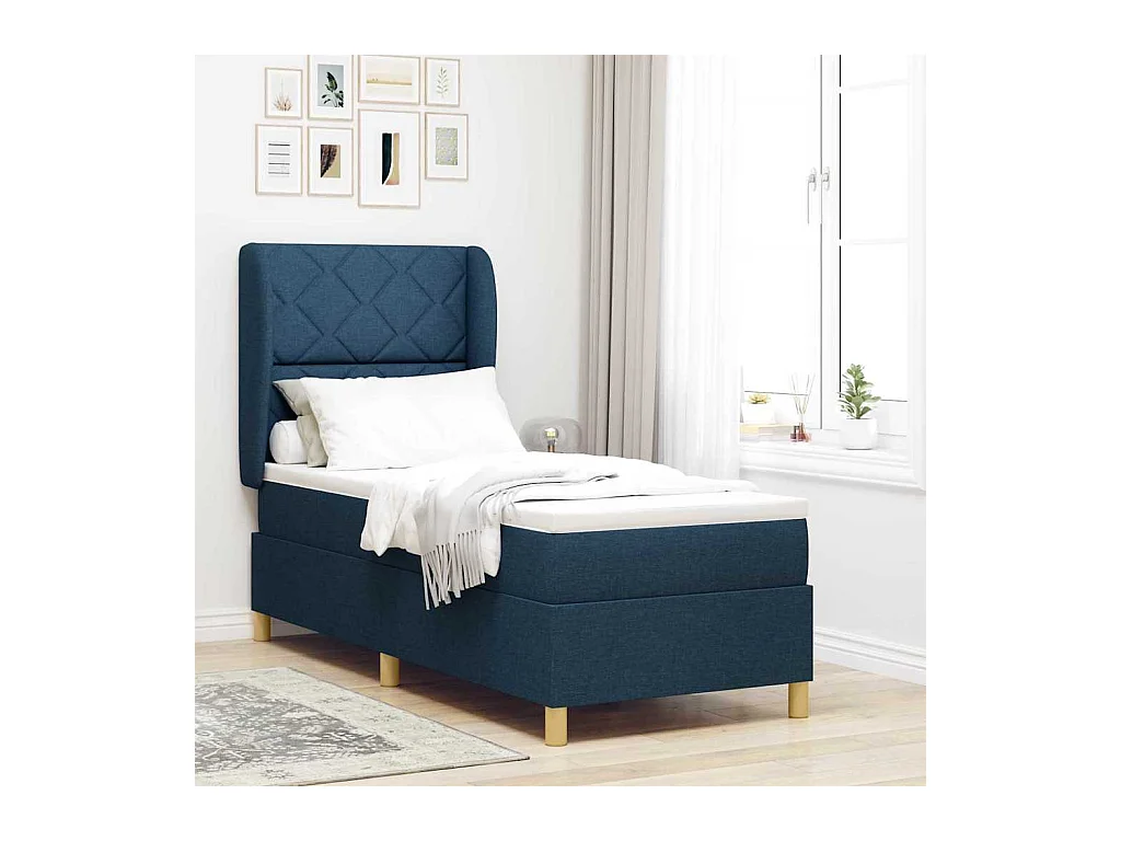 Cama con Somier y Colchón Gris Oscuro 90x190 cm de Tela Azul