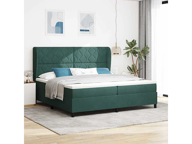 Cadre de lit avec matelas Vert foncé 200 x 200 cm Velours
