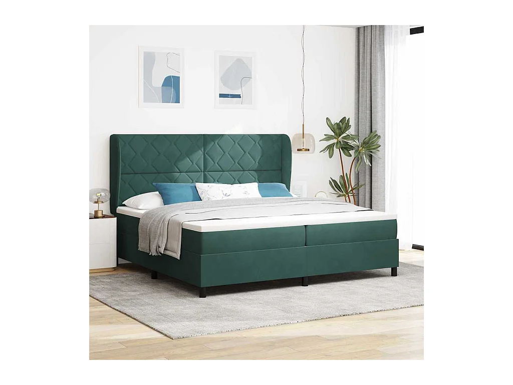 Cadre de lit avec matelas Vert foncé 200 x 200 cm Velours